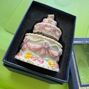 Small Decorative Ceramic Cake with Floral Accents